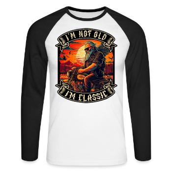 I m not old I m classic Motorrad biker - Unisex Baseballshirt langarm - Weiß/Schwarz - Vorne - Nik (191cm)