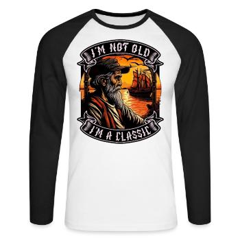 Je ne suis pas vieux, je suis un passionné de bateaux classiques - T-shirt baseball manches longues Homme - blanc/noir - Devant - Nik (191cm)