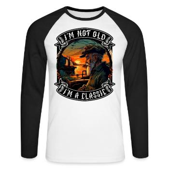 Je ne suis pas vieux, je suis un passionné de bateaux classiques - T-shirt baseball manches longues Homme - blanc/noir - Devant - Nik (191cm)