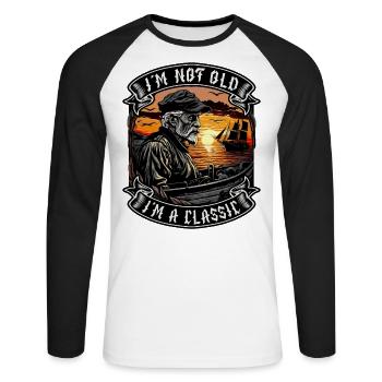 Je ne suis pas vieux Je suis un amoureux des bateaux classiques - T-shirt baseball manches longues Homme - blanc/noir - Devant - Nik (191cm)
