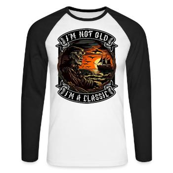 Je ne suis pas vieux, je suis un passionné de bateaux classiques - T-shirt baseball manches longues Homme - blanc/noir - Devant - Nik (191cm)