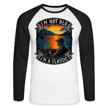 Je ne suis pas vieux Je suis un amoureux des bateaux classiques - T-shirt baseball manches longues Homme - blanc/noir - Devant - Nik (191cm)