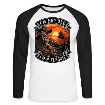 Je ne suis pas vieux Je suis un amoureux des bateaux classiques - T-shirt baseball manches longues Homme - blanc/noir - Devant - Nik (191cm)