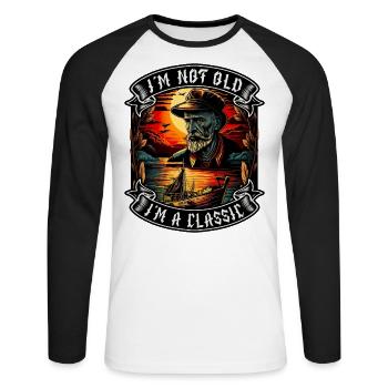 Je ne suis pas vieux Je suis un amoureux des bateaux classiques - T-shirt baseball manches longues Homme - blanc/noir - Devant - Nik (191cm)