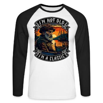 Je ne suis pas vieux Je suis un amoureux des bateaux classiques - T-shirt baseball manches longues Homme - blanc/noir - Devant - Nik (191cm)
