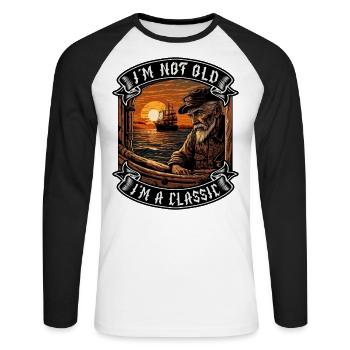Je ne suis pas vieux Je suis un amoureux des bateaux classiques - T-shirt baseball manches longues Homme - blanc/noir - Devant - Nik (191cm)