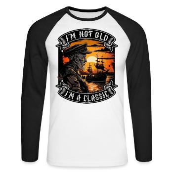 Je ne suis pas vieux Je suis un amoureux des bateaux classiques - T-shirt baseball manches longues Homme - blanc/noir - Devant - Nik (191cm)