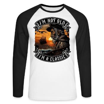 Je ne suis pas vieux Je suis un amoureux des bateaux classiques - T-shirt baseball manches longues Homme - blanc/noir - Devant - Nik (191cm)