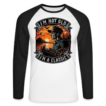 Je ne suis pas vieux Je suis un amoureux des bateaux classiques - T-shirt baseball manches longues Homme - blanc/noir - Devant - Nik (191cm)