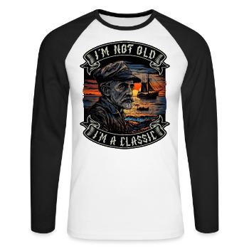 Je ne suis pas vieux Je suis un amoureux des bateaux classiques - T-shirt baseball manches longues Homme - blanc/noir - Devant - Nik (191cm)
