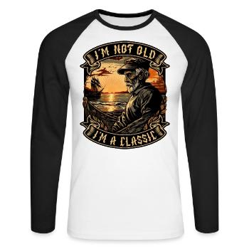 Je ne suis pas vieux Je suis un amoureux des bateaux classiques - T-shirt baseball manches longues Homme - blanc/noir - Devant - Nik (191cm)