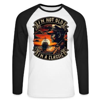 Je ne suis pas vieux Je suis un amoureux des bateaux classiques - T-shirt baseball manches longues Homme - blanc/noir - Devant - Nik (191cm)