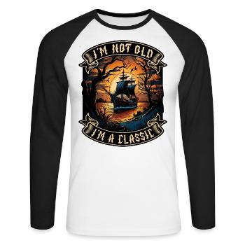 Je ne suis pas vieux Je suis un amoureux des bateaux classiques - T-shirt baseball manches longues Homme - blanc/noir - Devant - Nik (191cm)
