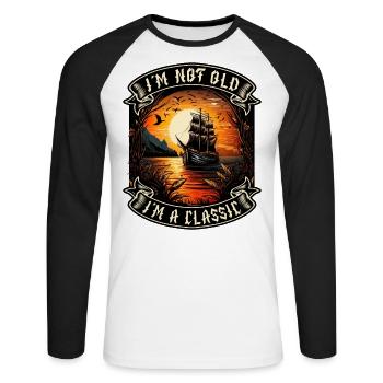 Je ne suis pas vieux Je suis un amoureux des bateaux classiques - T-shirt baseball manches longues Homme - blanc/noir - Devant - Nik (191cm)