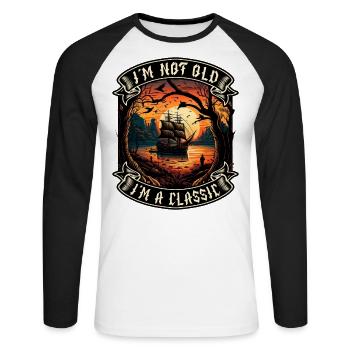 Je ne suis pas vieux Je suis un amoureux des bateaux classiques - T-shirt baseball manches longues Homme - blanc/noir - Devant - Nik (191cm)