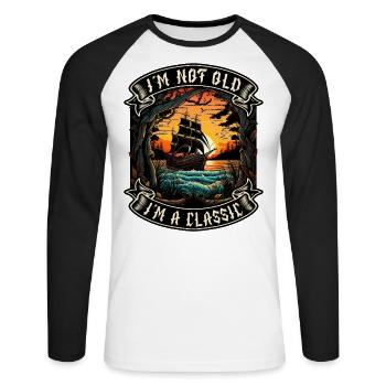 Je ne suis pas vieux Je suis un amoureux des bateaux classiques - T-shirt baseball manches longues Homme - blanc/noir - Devant - Nik (191cm)