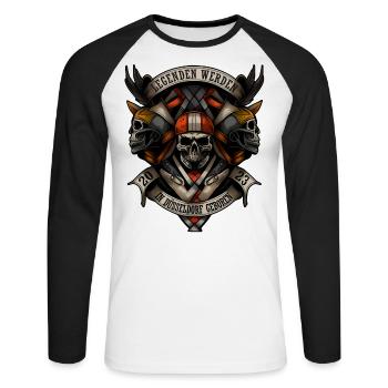Legenden werden in Düsseldorf geboren - Unisex Baseballshirt langarm - Weiß/Schwarz - Vorne - Nik (191cm)