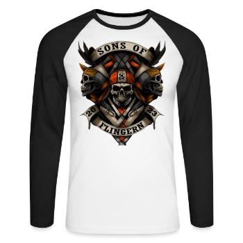 Sons of Flingern Düsseldorf - Unisex Baseballshirt langarm - Weiß/Schwarz - Vorne - Nik (191cm)