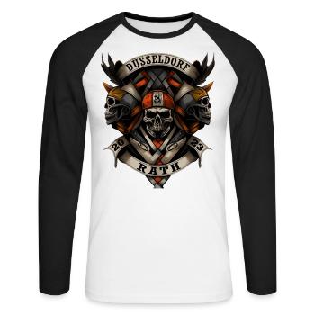 Düsseldorf Rath 2023 - Biker Style - Unisex Baseballshirt langarm - Weiß/Schwarz - Vorne - Nik (191cm)