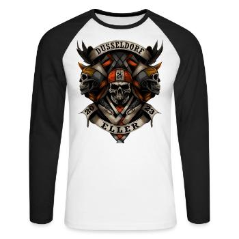 Düsseldorf Eller 2023 - Biker Style - Unisex Baseballshirt langarm - Weiß/Schwarz - Vorne - Nik (191cm)