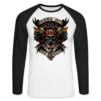 Hamburg Sons of St. Pauli 2023 - Biker - Unisex Baseballshirt langarm - Weiß/Schwarz - Vorne - Nik (191cm)
