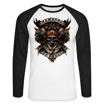 Hamburg St. Pauli 2023 - Biker - Unisex Baseballshirt langarm - Weiß/Schwarz - Vorne - Nik (191cm)
