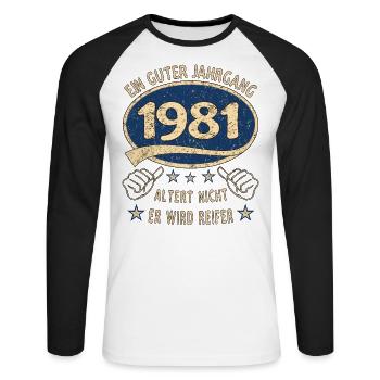 42. Geburtstag 1981 Guter Jahrgang - Unisex Baseballshirt langarm - Weiß/Schwarz - Vorne - Nik (191cm)