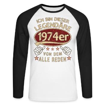 49. Geburtstag 1974 49 er Geburtstag - Unisex Baseballshirt langarm - Weiß/Schwarz - Vorne - Nik (191cm)