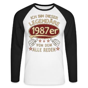 36. Geburtstag 1987 36 er Geburtstag - Unisex Baseballshirt langarm - Weiß/Schwarz - Vorne - Nik (191cm)