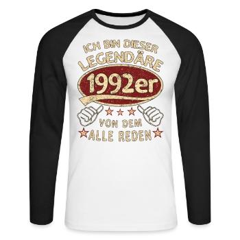 31. Geburtstag 1992 31 er Geburtstag - Unisex Baseballshirt langarm - Weiß/Schwarz - Vorne - Nik (191cm)