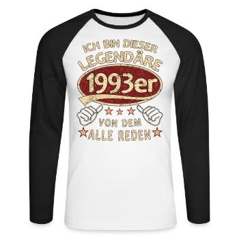 30. Geburtstag 1993 30 er Geburtstag - Unisex Baseballshirt langarm - Weiß/Schwarz - Vorne - Nik (191cm)
