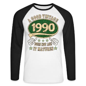 33rd Birthday 1990 33 Good vintage - Unisex Long Sleeve Baseball T-Shirt - white/black - Front - Nik (191cm)