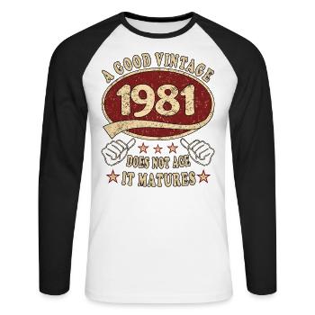 42nd Birthday 1981 42 Good vintage - Unisex Long Sleeve Baseball T-Shirt - white/black - Front - Nik (191cm)