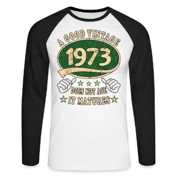 50e anniversaire 1973 50s Bon millésime - T-shirt baseball manches longues Homme - blanc/noir - Devant - Nik (191cm)