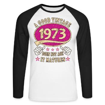 50e anniversaire 1973 50s Bon millésime - T-shirt baseball manches longues Homme - blanc/noir - Devant - Nik (191cm)