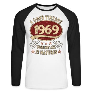 54. Geburtstag 1969 54er Guter Jahrgang - Unisex Baseballshirt langarm - Weiß/Schwarz - Vorne - Nik (191cm)