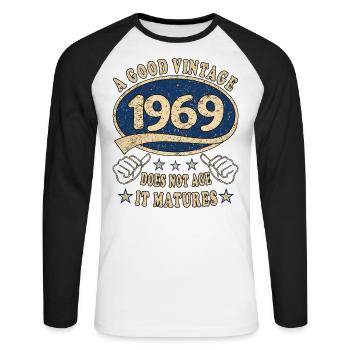 54. Geburtstag 1969 54er Guter Jahrgang - Unisex Baseballshirt langarm - Weiß/Schwarz - Vorne - Nik (191cm)