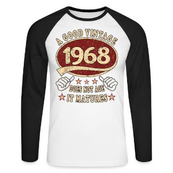 55. Geburtstag 1968 55er Guter Jahrgang - Unisex Baseballshirt langarm - Weiß/Schwarz - Vorne - Nik (191cm)