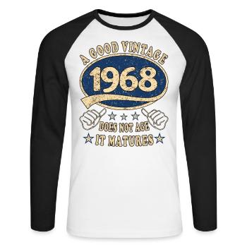 55. Geburtstag 1968 55er Guter Jahrgang - Unisex Baseballshirt langarm - Weiß/Schwarz - Vorne - Nik (191cm)