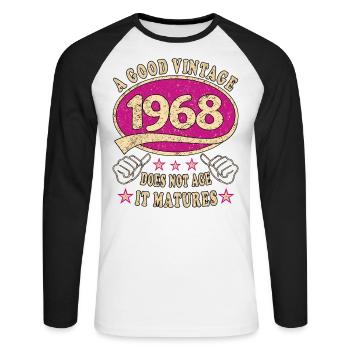 55. Geburtstag 1968 55er Guter Jahrgang - Unisex Baseballshirt langarm - Weiß/Schwarz - Vorne - Nik (191cm)