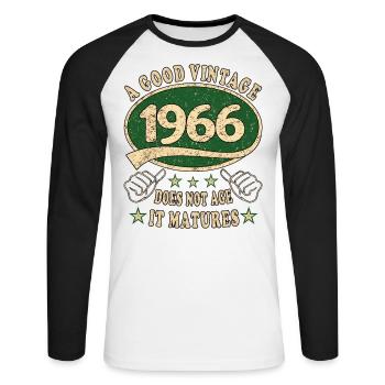 57. Geburtstag 1966 57er Guter Jahrgang - Unisex Baseballshirt langarm - Weiß/Schwarz - Vorne - Nik (191cm)