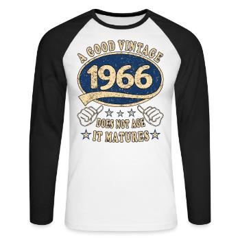 57. Geburtstag 1966 57er Guter Jahrgang - Unisex Baseballshirt langarm - Weiß/Schwarz - Vorne - Nik (191cm)