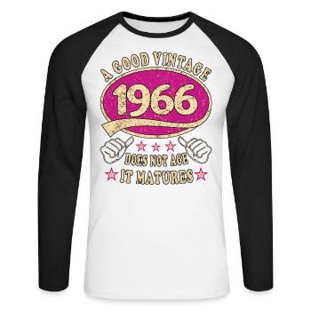 57. Geburtstag 1966 57er Guter Jahrgang - Unisex Baseballshirt langarm - Weiß/Schwarz - Vorne - Nik (191cm)