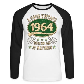 60e anniversaire 1964 des années 60 bon Vintage - T-shirt baseball manches longues Homme - blanc/noir - Devant - Nik (191cm)