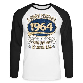 60e anniversaire 1964 des années 60 bon Vintage - T-shirt baseball manches longues Homme - blanc/noir - Devant - Nik (191cm)