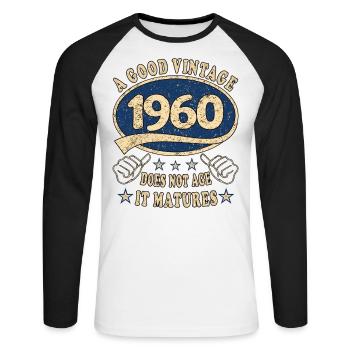 63. Geburtstag 1960 63er Guter Jahrgang - Unisex Baseballshirt langarm - Weiß/Schwarz - Vorne - Nik (191cm)