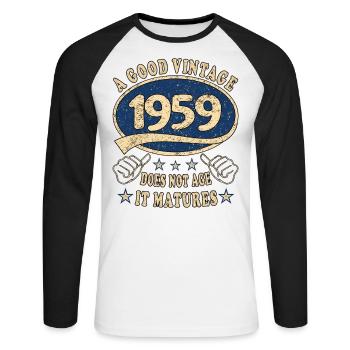 64ème Anniversaire 1959 '64 Bon millésime - T-shirt baseball manches longues Homme - blanc/noir - Devant - Nik (191cm)