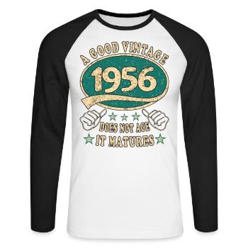 67. Geburtstag 1956 67er Guter Jahrgang - Unisex Baseballshirt langarm - Weiß/Schwarz - Vorne - Nik (191cm)