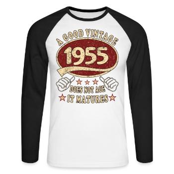 68. Geburtstag 1955 68er Guter Jahrgang - Unisex Baseballshirt langarm - Weiß/Schwarz - Vorne - Nik (191cm)
