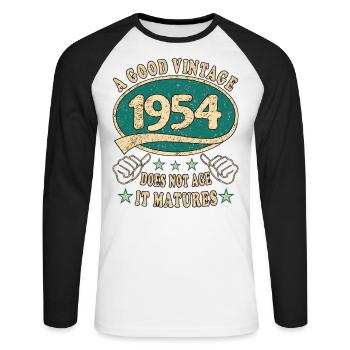 69. Geburtstag 1954 69er Guter Jahrgang - Unisex Baseballshirt langarm - Weiß/Schwarz - Vorne - Nik (191cm)